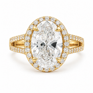 Oval Brilliant Split Pavé with Halo Ring  – Lab Grown Diamond – 14K/18K Gold – 54 Side Stones
