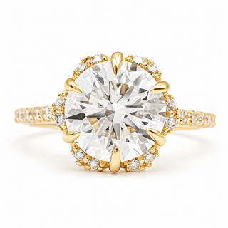 Round Brilliant Flower Pavé Ring – Lab Grown Diamond – 14K/18K Gold – 32 Side Stones