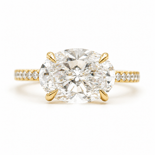 Oval Brilliant Pavé Ring – Lab Grown Diamond – 14K/18K Gold – 20 Side Stones