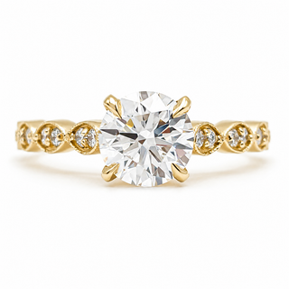 Round Brilliant Pavé Ring – Lab Grown Diamond – 14K/18K Yellow Gold – 18 Side Stones