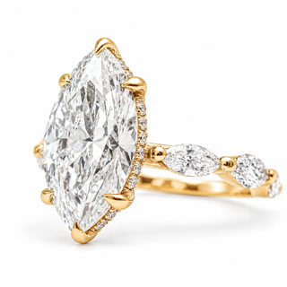 Marquise Brilliant with Marquise Band and Hidden Halo Ring – Lab-Grown Diamond – 14K/18K Gold – 26 Side Stones