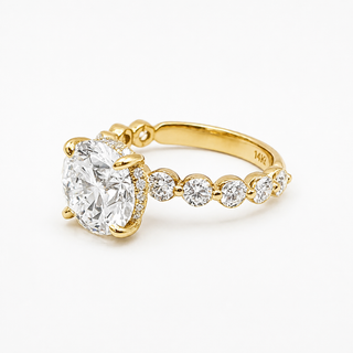 Round Brilliant Pavé Ring – Lab Grown Diamond – 14K/18K Yellow Gold – 30 Side Stones