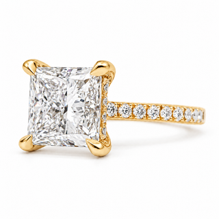 Princess Cut With Hidden Halo And Pavé Setting Ring – Lab Grown Diamond – 14K/18K Gold – 34 Side Stones