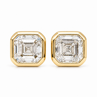 Asscher Cut Earrings – Lab Grown Diamonds – 14K Gold – Flush Setting