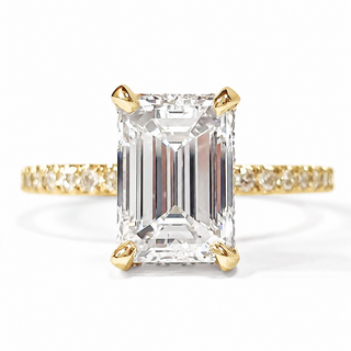 Emerald Cut with Pavé Band and Hidden Halo – Lab-Grown Diamond – 14K/18K Gold – 42 Side Stones