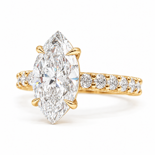 Marquise Brilliant Pavé Ring – Lab Grown Diamond – 14K/18K Gold – 12 Side Stones