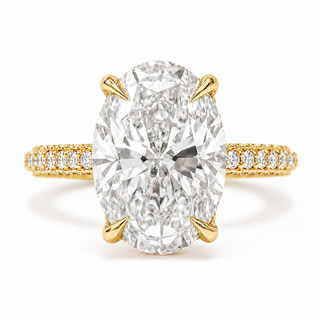 Oval Brilliant Three Row Pavé Ring with Hidden Halo – Lab Grown Diamond – 14K/18K Yellow Gold – 133 Side Stones
