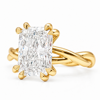 Radiant Cut Split Spiral Band Solitaire Ring – Lab Grown Diamond – 14K/18K Gold
