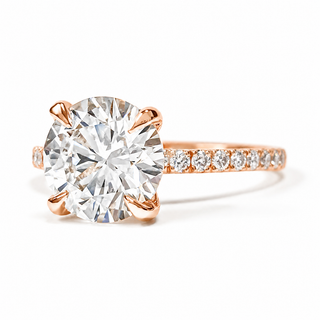 Round Brilliant Pavé Ring – Lab Grown Diamond – 14K/18K Rose Gold – 18 Side Stones