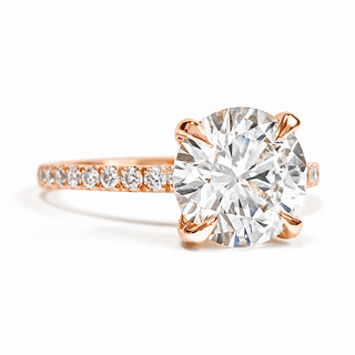 Round Brilliant Pavé Ring – Lab Grown Diamond – 14K/18K Rose Gold – 18 Side Stones
