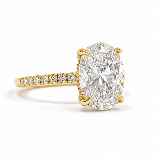Oval Brilliant Pavé and Hidden Halo Ring – Lab Grown Diamond – 14K/18K Yellow Gold – 52 Side Stones