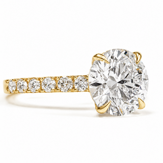 Round Brilliant Pavé Ring – Lab Grown Diamond – 14K/18K Yellow Gold – 12 Side Stones