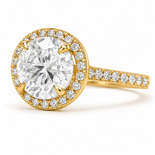 Round Brilliant Pavé with Halo Ring – Lab-Grown Diamond– Lab Grown Diamond – 14K/18K Yellow Gold – 38 Side Stones