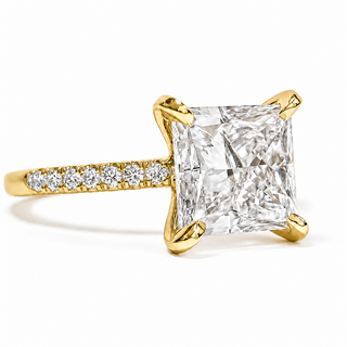 Princess Cut Pavé Ring – Lab Grown Diamond – 14K/18K Yellow Gold – 14 Side Stones