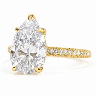 Pear Shape Three Row Pavé Ring with Hidden Halo – Lab Grown Diamond – 14K/18K Yellow Gold – 133 Side Stones