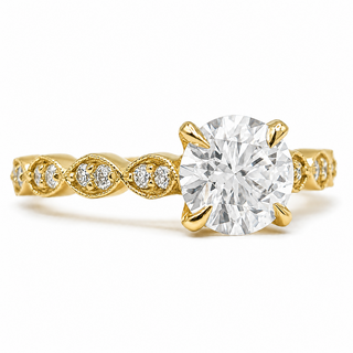 Round Brilliant Pavé Ring – Lab Grown Diamond – 14K/18K Yellow Gold – 18 Side Stones