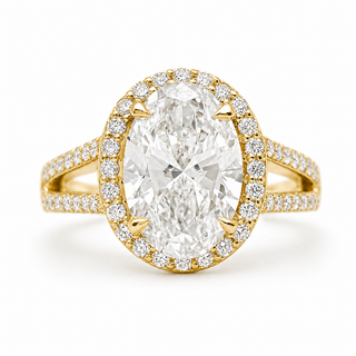 Oval Brilliant Split Pavé with Halo Ring  – Lab Grown Diamond – 14K/18K Yellow Gold – 54 Side Stones
