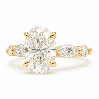 Oval Brilliant with Marquise Band Ring – Lab-Grown Diamond – 14K/18K Yellow Gold – 4 Side Stones