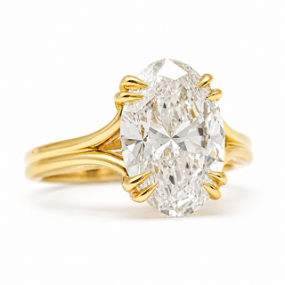 Oval Brilliant Split Band Solitaire Ring – Lab Grown Diamond – 14K/18K Yellow Gold - 1 Side Stone