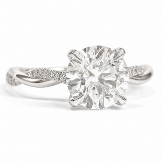 Round Brilliant Pavé Ring – Lab Grown Diamond – 14K/18K White Gold – 28 Side Stones