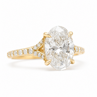 Oval Brilliant Split Pavé Ring – Lab Grown Diamond – 14K/18K Yellow Gold – 24 Side Stones
