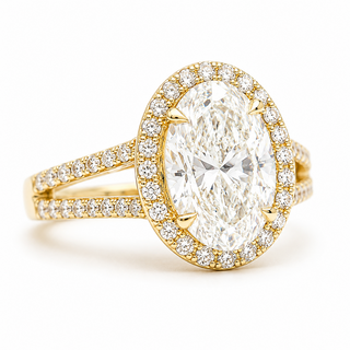 Oval Brilliant Split Pavé with Halo Ring  – Lab Grown Diamond – 14K/18K Yellow Gold – 54 Side Stones