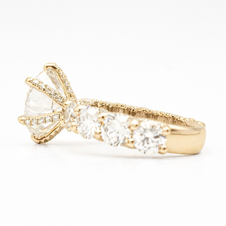 Round Brilliant Diamond Band With Hidden Halo 6 Prong Pavé Ring – Lab Grown Diamond – 14K/18K Yellow Gold – 126 Side Stones