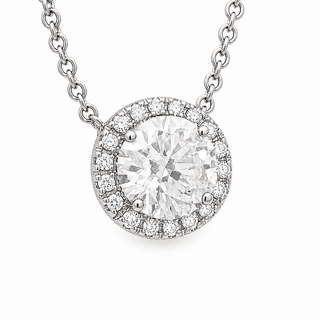 Round Brilliant – Lab Grown Diamond – 14K/18K White Gold – Solitaire With Halo Necklace