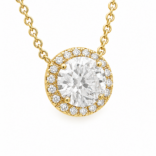 Round Brilliant – Lab Grown Diamond – 14K/18K Yellow Gold – Solitaire With Halo Necklace