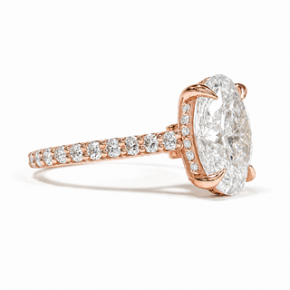 Oval Brilliant Pavé Ring with Hidden Halo – Lab Grown Diamond – 14K/18K Rose Gold – 44 Side Stones