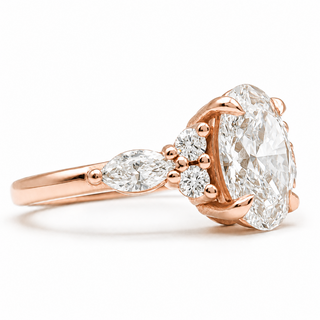 Oval Brilliant with Marquise Band – Lab-Grown Diamond – 14K/18K Rose Gold – 6 Side Stones