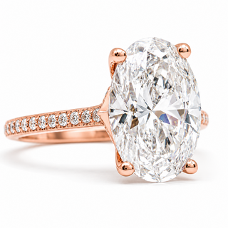 Oval Brilliant Split Pavé Ring – Lab Grown Diamond – 14K/18K Rose Gold – 36 Side Stones