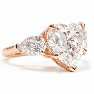 Heart Brilliant 3 Stone Ring – Lab Grown Diamond – 14K/18K Rose Gold – 2 Side Stones