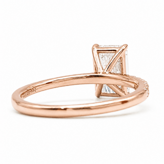Emerald Cut with Pavé Band – Lab-Grown Diamond – 14K/18K Rose Gold – 18 Side Stones