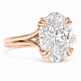 Oval Brilliant Split Band Solitaire Ring – Lab Grown Diamond – 14K/18K Rose Gold - 1 Side Stone Split Band
