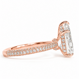 Pear Shape Three Row Pavé Ring with Hidden Halo – Lab Grown Diamond – 14K/18K Rose Gold – 133 Side Stones