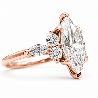 Marquise Brilliant Pavé Ring – Lab Grown Diamond – 14K/18K Yellow Gold – 6 Side Stones