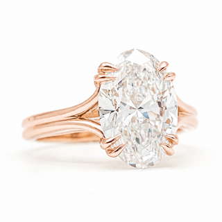 Oval Brilliant Split Band Solitaire Ring – Lab Grown Diamond – 14K/18K Rose Gold - 1 Side Stone