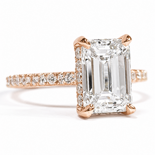 Emerald Cut with Pavé Band and Hidden Halo – Lab-Grown Diamond – 14K/18K Rose Gold – 42 Side Stones