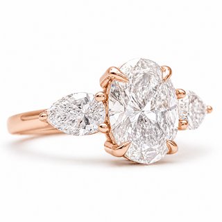 Oval Brilliant 3 Stone Ring – Lab Grown Diamond – 14K/18K Rose Gold – 2 Side Stones