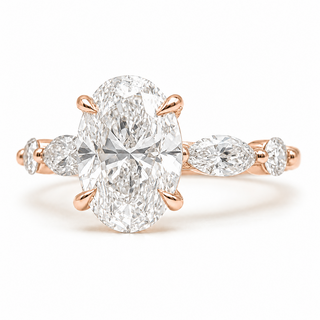 Oval Brilliant with Marquise Band Ring – Lab-Grown Diamond – 14K/18K Rose Gold – 4 Side Stones