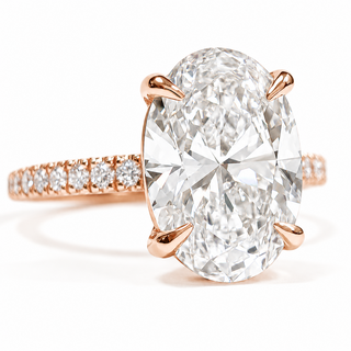Oval Brilliant Pavé Ring – Lab Grown Diamond – 14K/18K Rose Gold – 18 Side Stones