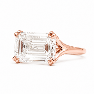 Emerald Cut Split Solitaire Ring – Lab-Grown Diamond – 14K/18K Rose Gold
