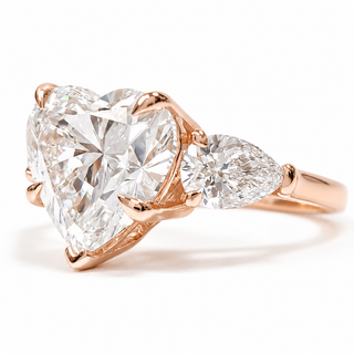 Heart Brilliant 3 Stone Ring – Lab Grown Diamond – 14K/18K Rose Gold – 2 Side Stones
