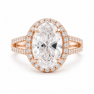 Oval Brilliant Split Pavé with Halo Ring  – Lab Grown Diamond – 14K/18K Gold – 54 Side Stones