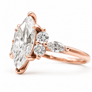 Marquise Brilliant Pavé Ring – Lab Grown Diamond – 14K/18K Yellow Gold – 6 Side Stones