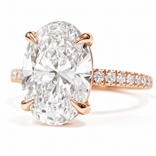 Oval Brilliant Pavé Ring – Lab Grown Diamond – 14K/18K Rose Gold – 18 Side Stones