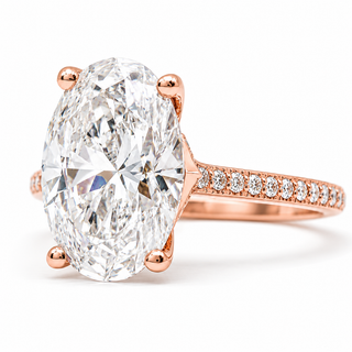 Oval Brilliant Split Pavé Ring – Lab Grown Diamond – 14K/18K Rose Gold – 36 Side Stones