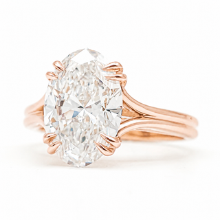 Oval Brilliant Split Band Solitaire Ring – Lab Grown Diamond – 14K/18K Rose Gold - 1 Side Stone