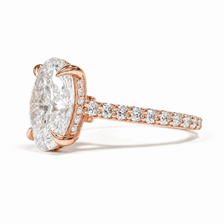 Oval Brilliant Pavé Ring with Hidden Halo – Lab Grown Diamond – 14K/18K Rose Gold – 44 Side Stones